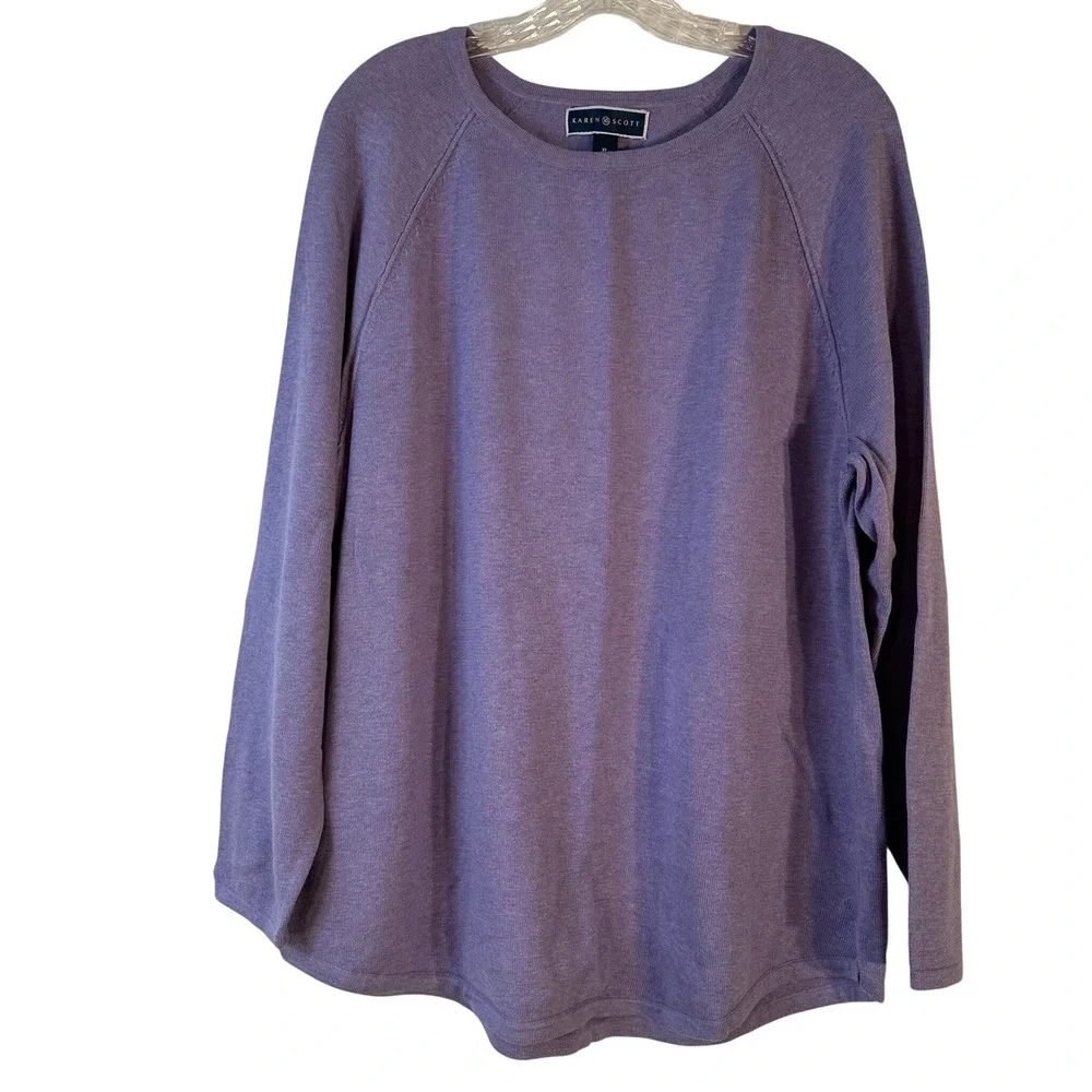 Karen Scott Womens XL Purple Cotton Crew Neck Raglan Pullover‎ Sweater